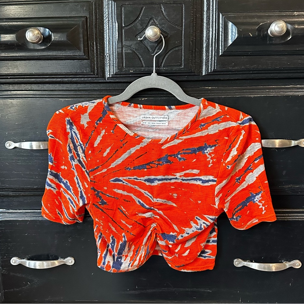 Urban Outfitters Orange and Blue Tie-Dye Crop Top